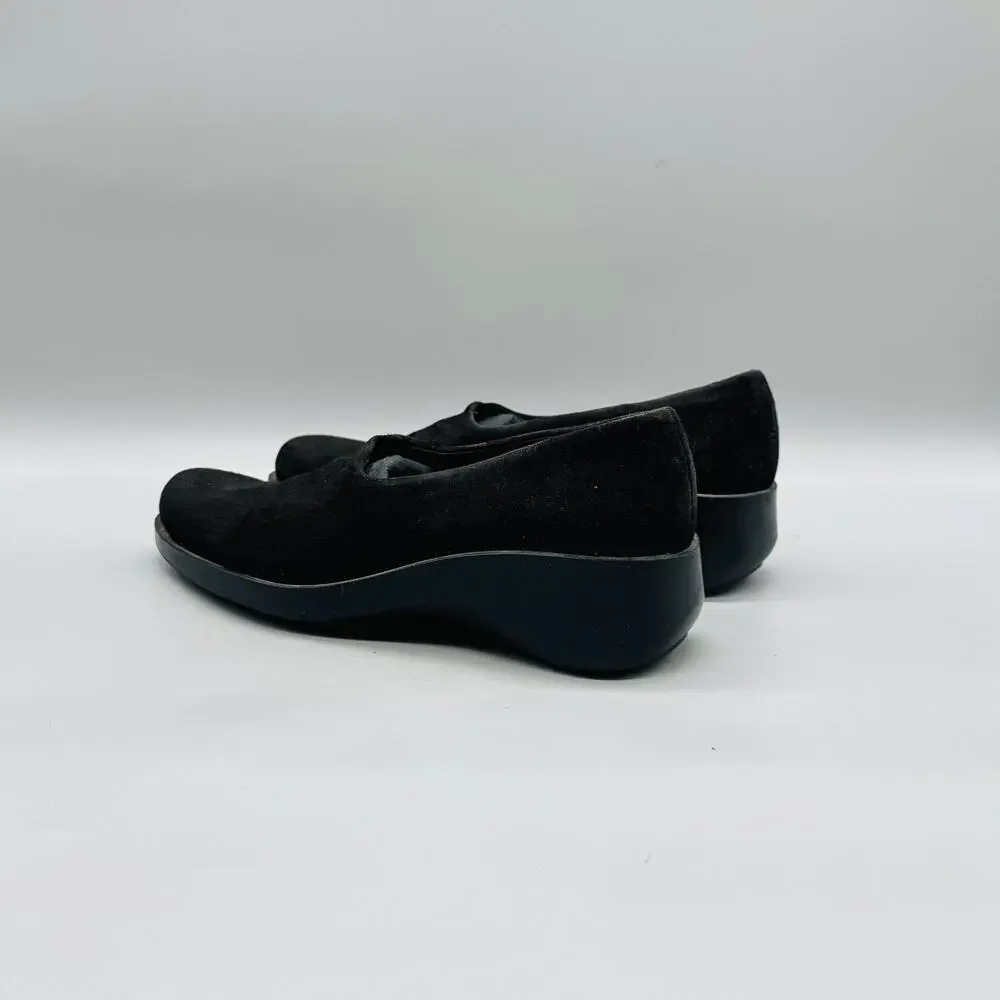 Robert Clergerie Shoes Womens 6.5 Black Suede Slip On Wedge Loafers Paris Casual